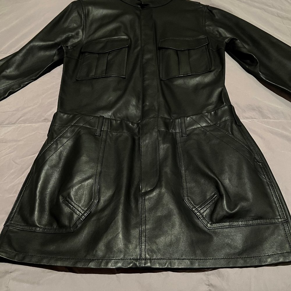 NEW Frame Black Leather Cargo Long Sleeve Mini Dress - M